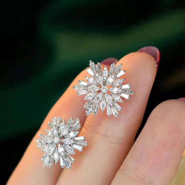 Delicate diamond flower copper studs earrings