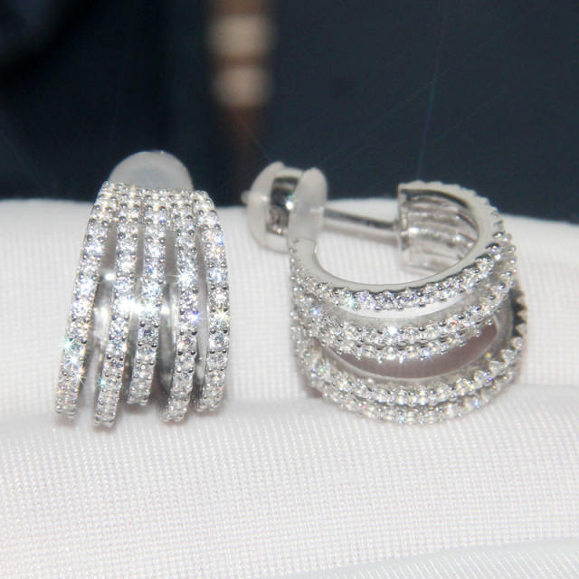 Delicate diamond multi line copper studs earrings