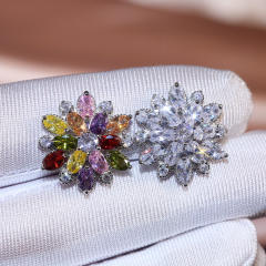 Luxury full cubic zircon flower shape copper studs earrings