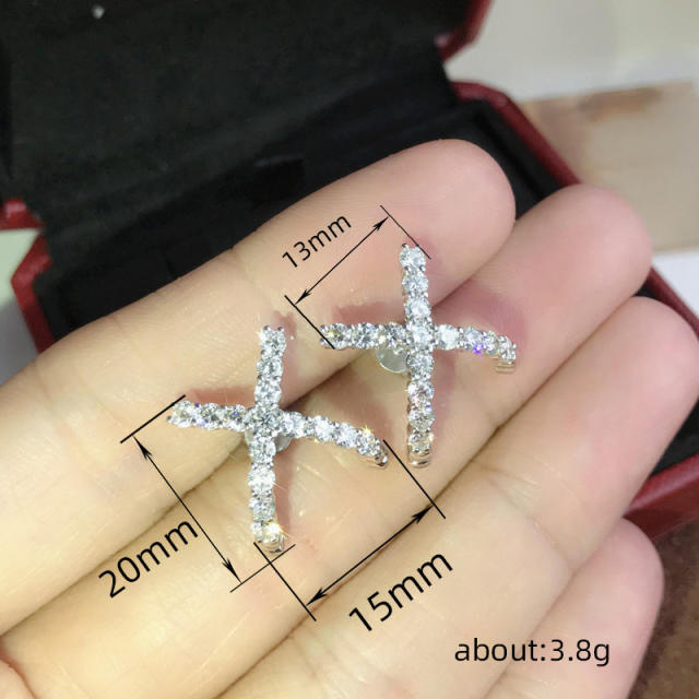 Simple X shape diamond copper studs earrings