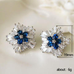 Creative blue cubic zircon diamond snowflake studs earrings