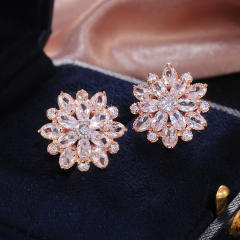 Luxury full cubic zircon flower shape copper studs earrings