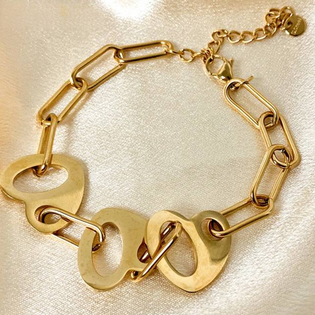 Hollow out heart chunky chain stainless steel bracelet