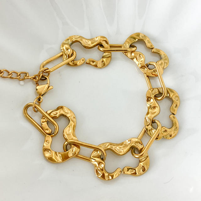 Personality gold color hammer pattern geometric chain stainless steel bracelet