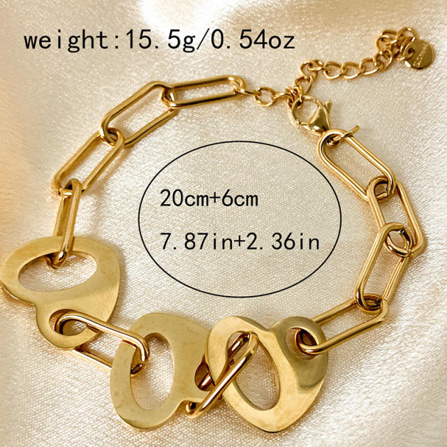 Hollow out heart chunky chain stainless steel bracelet