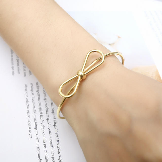 18KG simple cute bow stainless steel cuff bangle bracelet