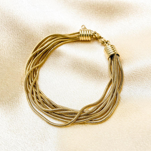 Easy match gold color multi layer snake chain stainless steel bracelet