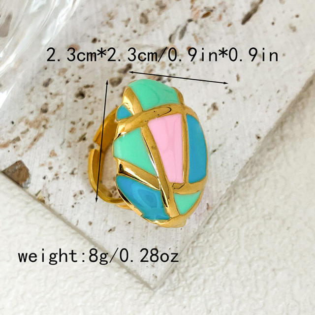 Personality geometric enamel color stainless steel finger rings