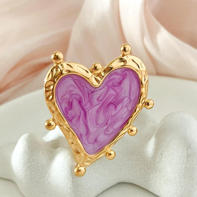 Geometric light purple enamel heart stainless steel finger rings