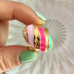 Boho colorful striped enamel geometric stainless steel finger rings