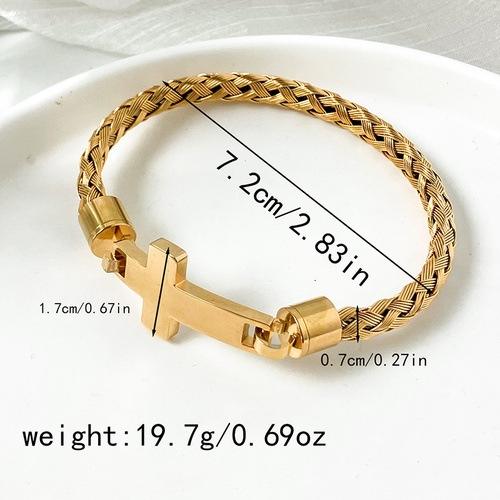 Chunky braid patter stainless steel side cross infinity symbol bangle