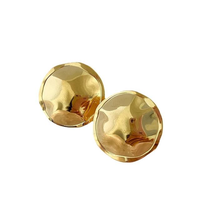 Vintage chunky round shape button design stainless steel studs earrings