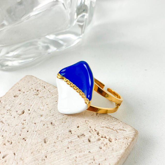 Geometric square color enamel stainless steel finger rings