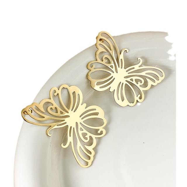 Hollow out butterfly large size stainless steel earrings