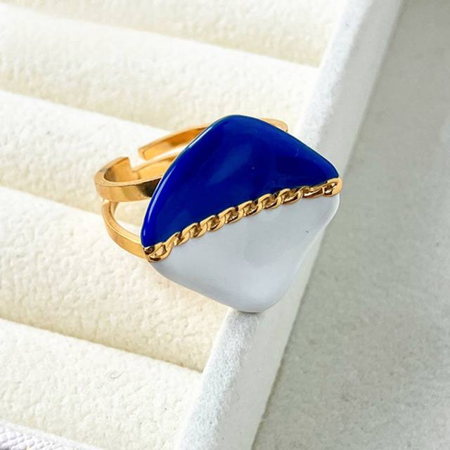 Geometric square color enamel stainless steel finger rings