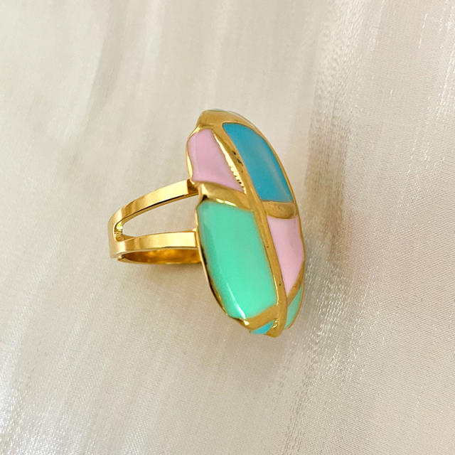 Personality geometric enamel color stainless steel finger rings