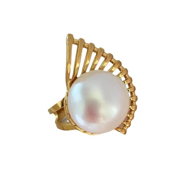 Elegant pearl stainless steel finger rings