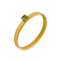 Concise colorful cubic zircon statement stainless steel bangle bracelet band