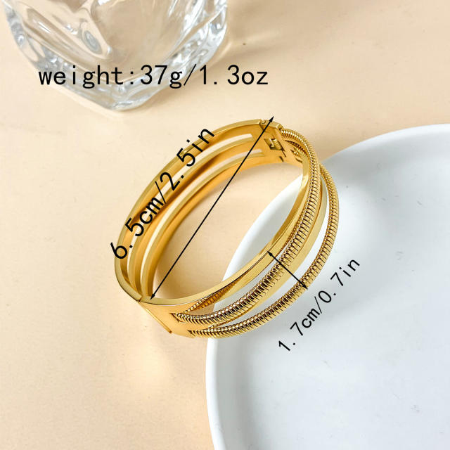 Easy match cross line pattern stainless steel bangle geometric bangle