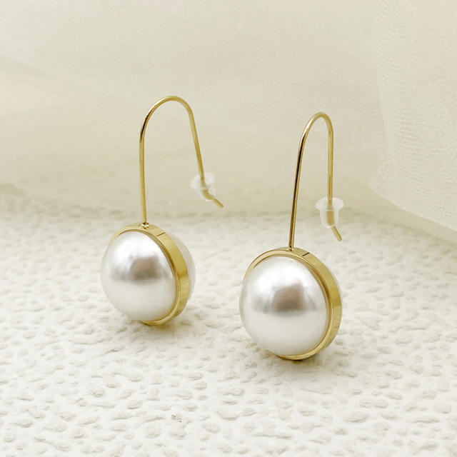 Chic pearl easy match stainless steel earrings ear hook