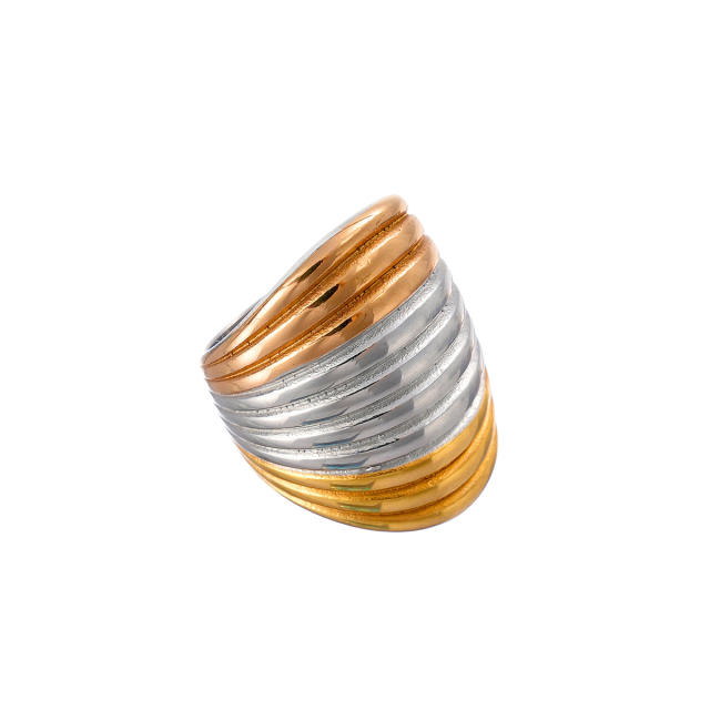 Chunky mix color sprial pattern stainless steel finger rings