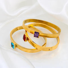 Concise colorful cubic zircon statement stainless steel bangle bracelet band