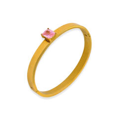 Concise colorful cubic zircon statement stainless steel bangle bracelet band