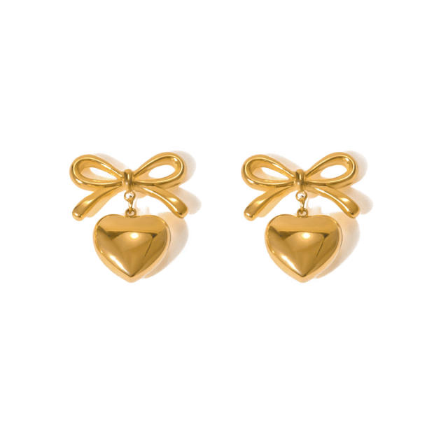 Elegant sweet bow heart stainless steel earrings
