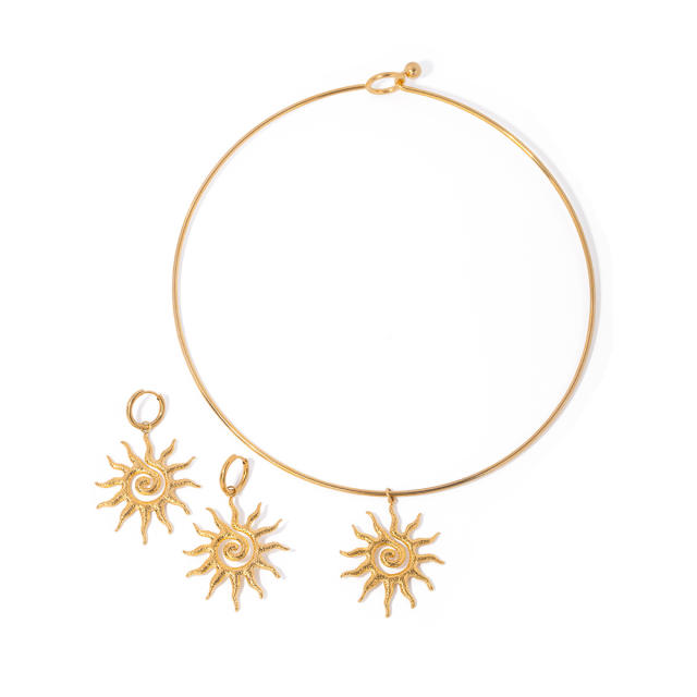 18KG boho sunflower sun desing stainless steel necklace earrings set
