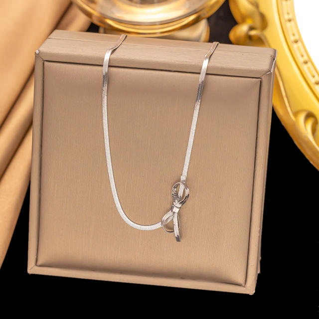 Sweet snake chain bow stainless steel choker necklace