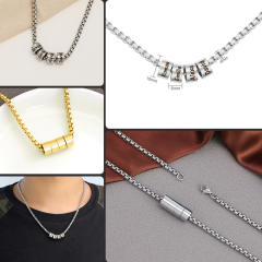 Personality diy bead with birstone engrave letter stainless steel necklace for men