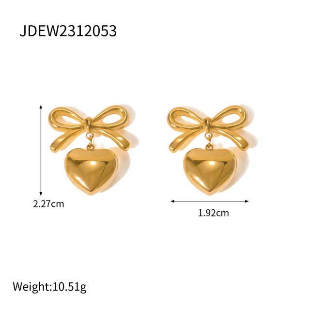 Elegant sweet bow heart stainless steel earrings