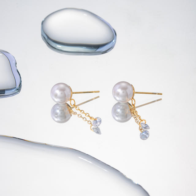 18KG ins pearl bead stainless steel women earrings