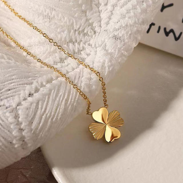 18KG sweet clover dainty stainless steel necklace