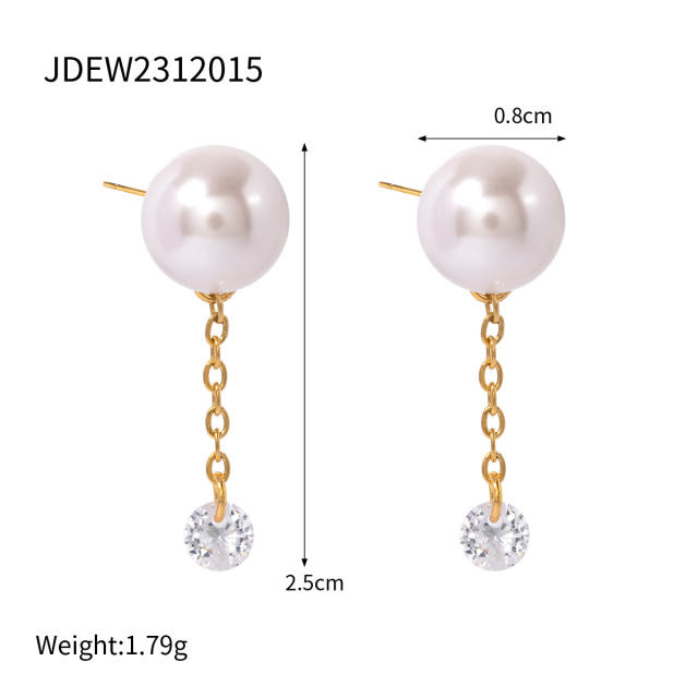 18KG ins pearl bead stainless steel women earrings