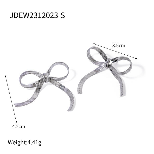 18KG hot sale snake chain bow stainless steel earrings