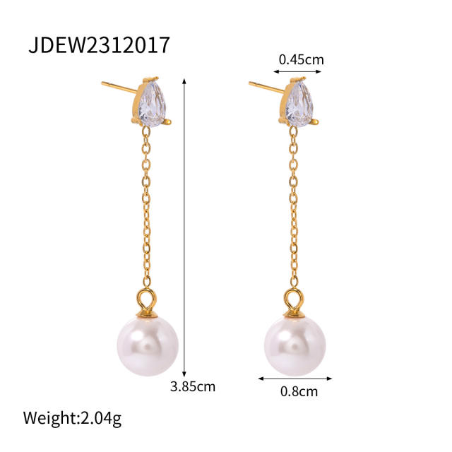 18KG ins pearl bead stainless steel women earrings