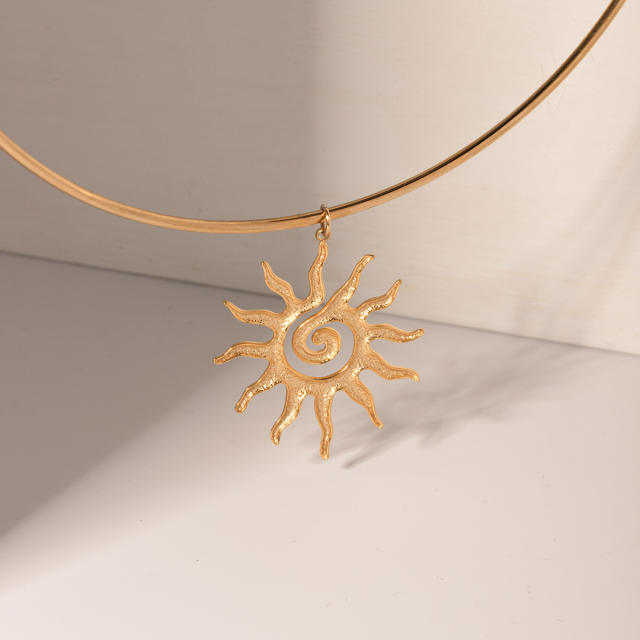 18KG boho sunflower sun desing stainless steel necklace earrings set