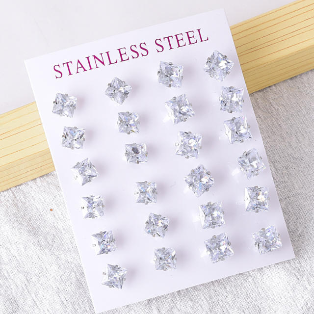 24pair/card easy match diamond star ball bead stainless steel studs earrings set