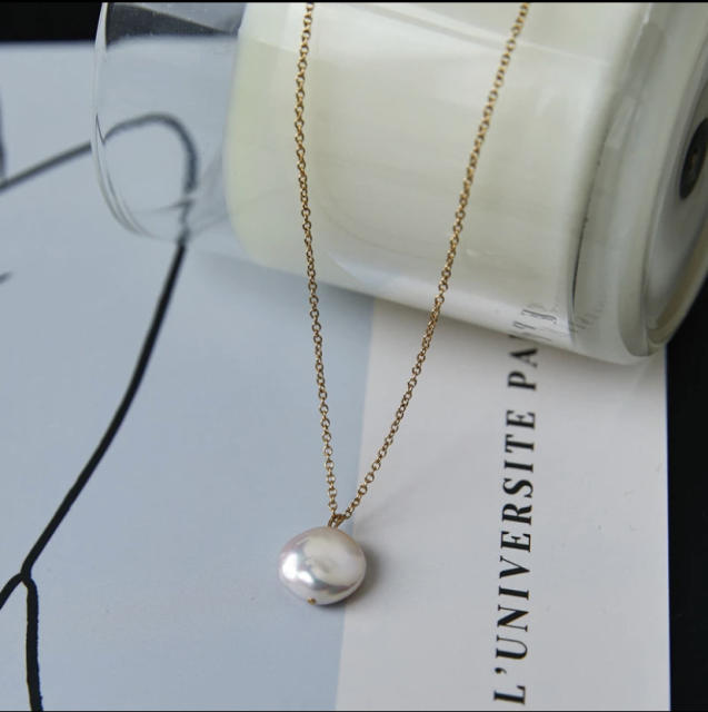 INS baroque pearl pendant dainty stainless steel necklace