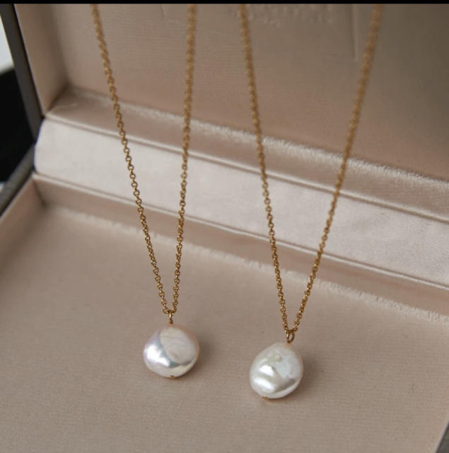 INS baroque pearl pendant dainty stainless steel necklace