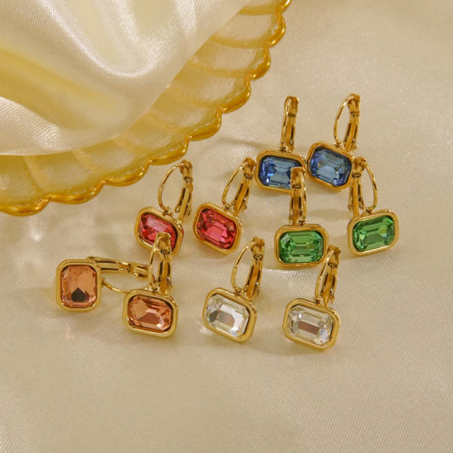 Cute colorful cubic zircon stainless steel earrings