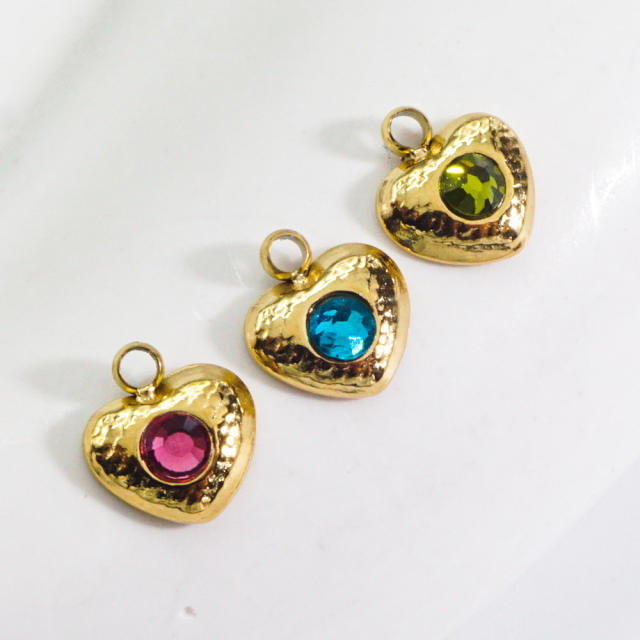 DIY jewelry color cubic zircon heart pendant stainless steel necklace pendant