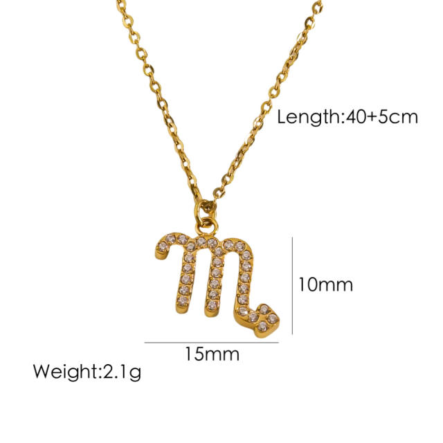 14KG dainty diamond zodiac pendant stainless steel necklace