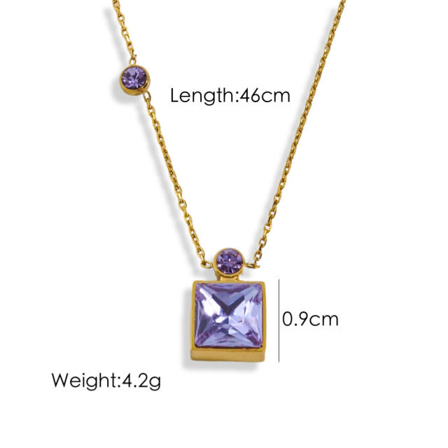 14KG spring color cubic zircon stainless steel dainty necklace
