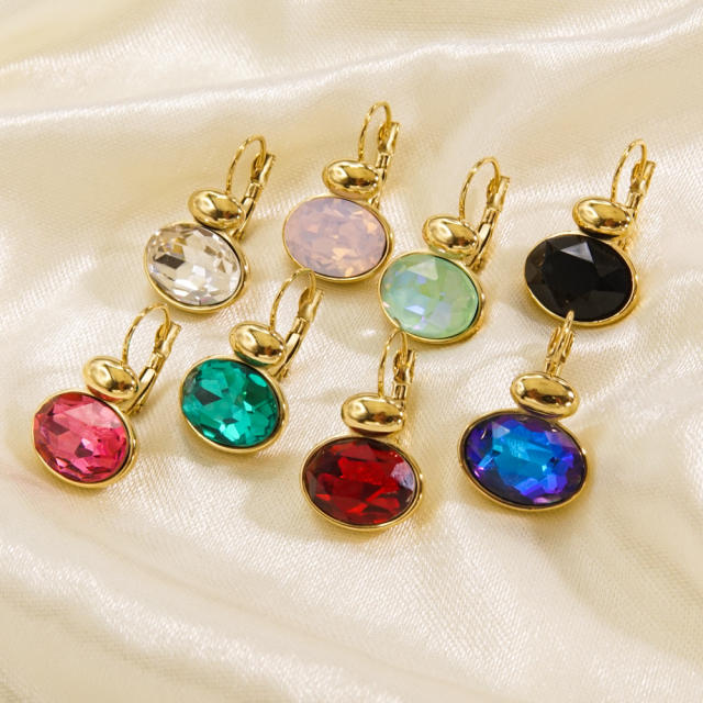 INS colorful cubic zircon oval shape stainless steel earrings