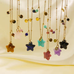 Beach trend natural stone star pendant dainty stainless steel necklace
