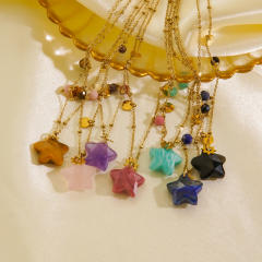 Beach trend natural stone star pendant dainty stainless steel necklace