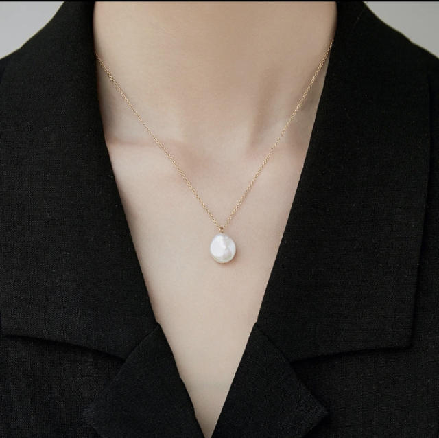 INS baroque pearl pendant dainty stainless steel necklace