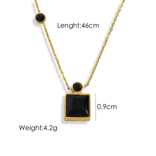 14KG spring color cubic zircon stainless steel dainty necklace